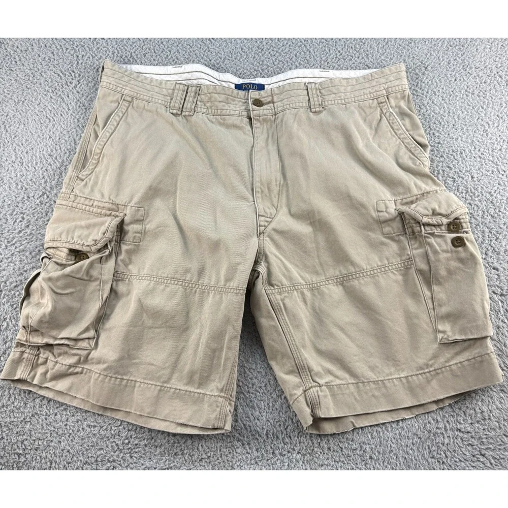 Vintage Polo Ralph Lauren Chino Cargo Shorts Mens 42 Baggy Y2K Tan Beige Summer
